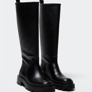 Mango Black High Boot with Track Sole, size 8 1/2